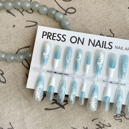 Neue chinesische Antik-Schwanenrelief-Stickerei für Nagelspitzen