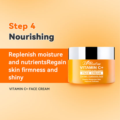 Dr.ROSEVA Private Label Natürliche Bio-Anti-Aging-Produkte VC Vitamin C Gesichtspflegecreme Serum Reinigung 5-teiliges Hautpflege-Set Hautpflege-Geschenkset