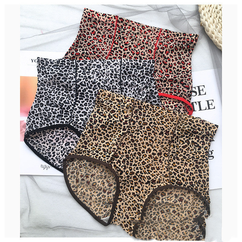 Belly Contracting Hip Lifting Sexy Seamless Leopard Print High Waist Soft Breathable Underwear For Women