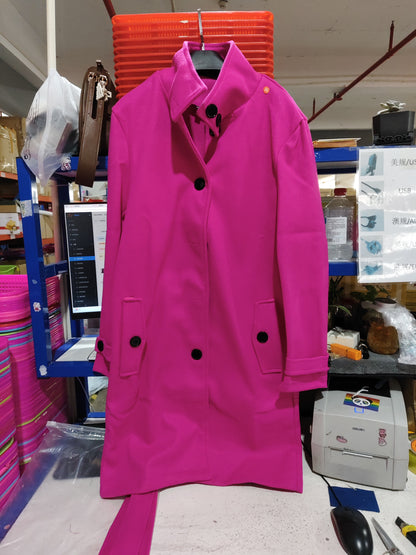 Neuer Wollmantel für Damen, Herbst/Winter, Slim Fit, Cardigan, Größe L, Langarm, Einreiher, Stehkragen