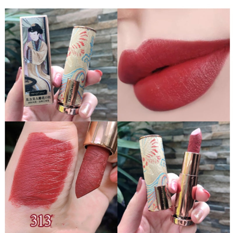 Lippenstift-Set im chinesischen Stil mit geschnitzten Motiven, matt, feuchtigkeitsspendend