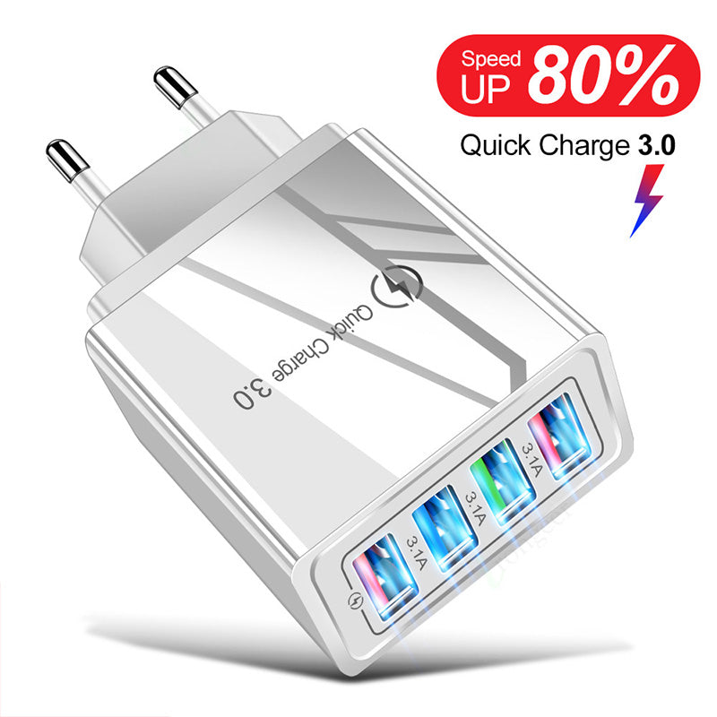 USB-Ladegerät Quick Charge 3.0 4-fach Adapter für Tablets, tragbares Wandladegerät, Schnellladegerät