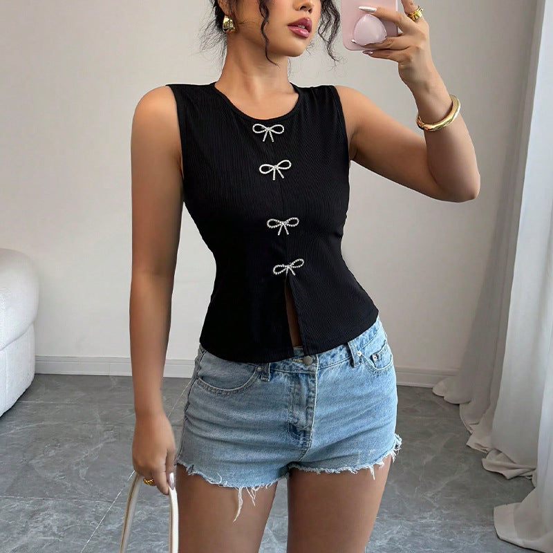 Temperament Commute Style Vest Slit Sleeveless Top