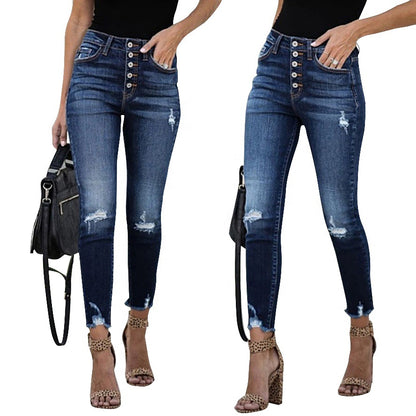Stretch-Jeans mit schmaler Passform für Damen, gestuft und mit Brustverschluss