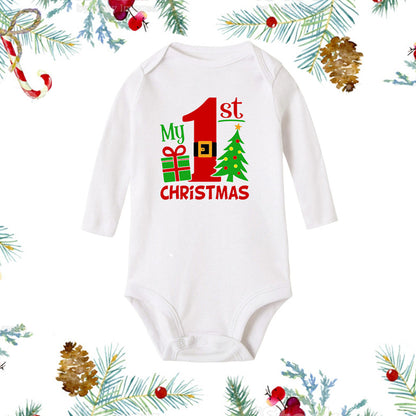 Weihnachtlicher weißer Baby-Strampler mit langen Ärmeln, weiß, für Neugeborene