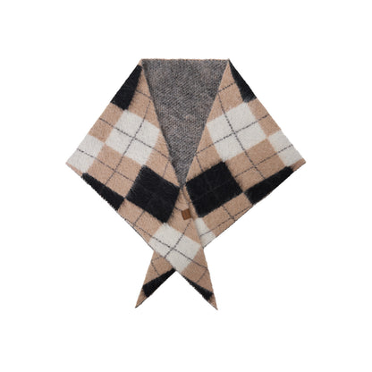 Retro Diamond Jacquard Plaid Cotton Wool Triangle Scarf Warm Neck Warmer