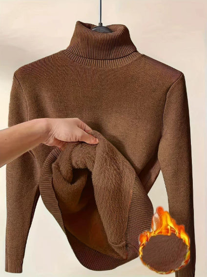 Fleece-Rollkragenpullover, warm, elegant, dick gestrickt, Damenbekleidung