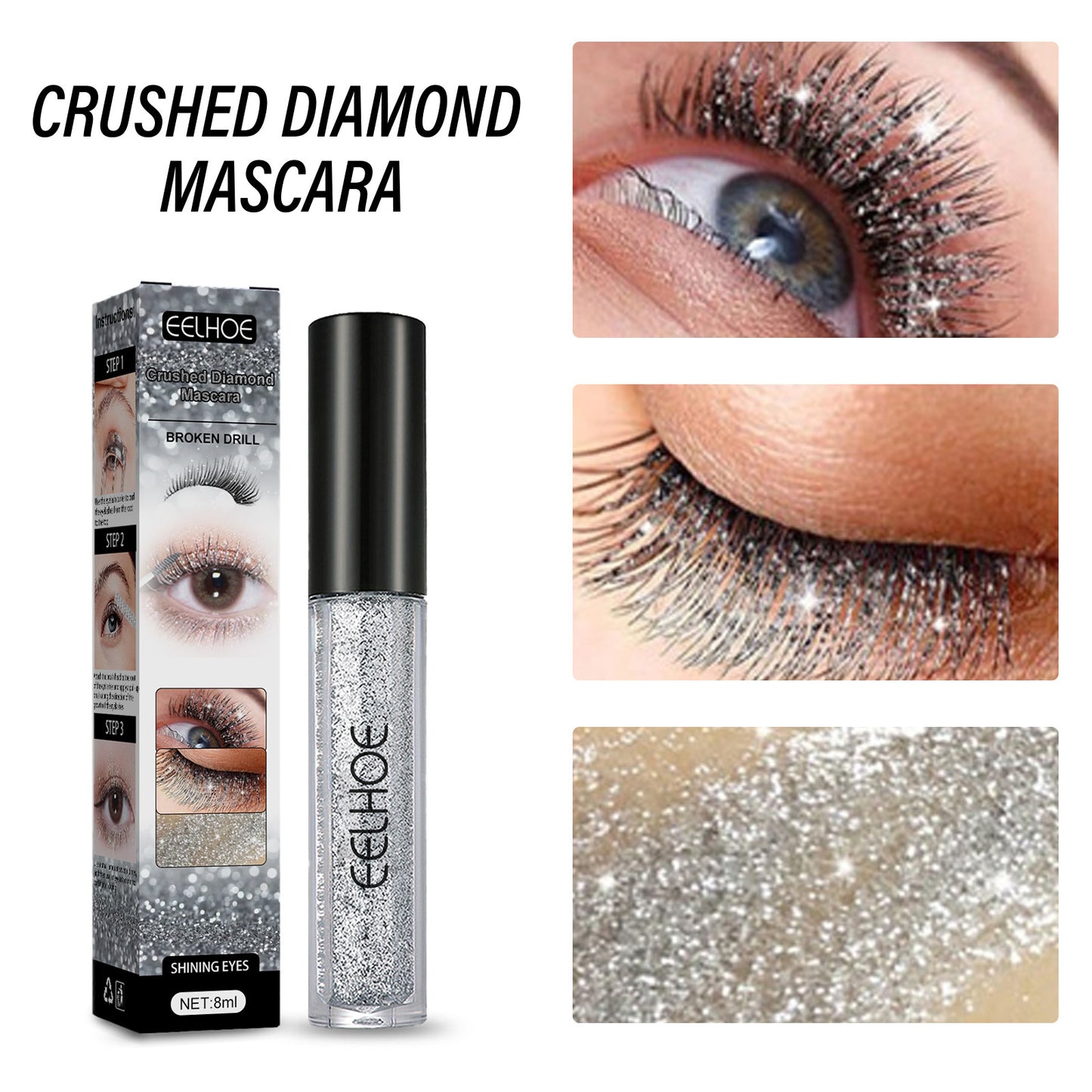 Mascara mit Diamantfragmenten – Formgebende Basis, schnelltrocknend, wischfest