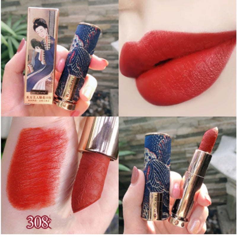 Lippenstift-Set im chinesischen Stil mit geschnitzten Motiven, matt, feuchtigkeitsspendend