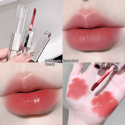 Doppelseitiger Lipgloss mit zwei Effekten, mattem Samt