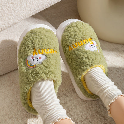 Cute Cartoon Cotton Slippers Thick Bottom Home Slippers Fashion Floor Bedroom Slipper Women Men Couples Warm House Shoes