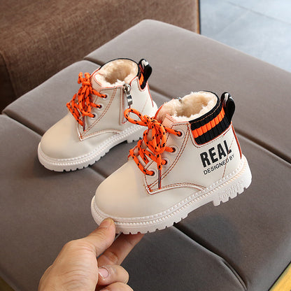 Neues Produkt: Kindermode, modische Baumwoll-Martin-Stiefel, warm, mit seitlichem Reißverschluss