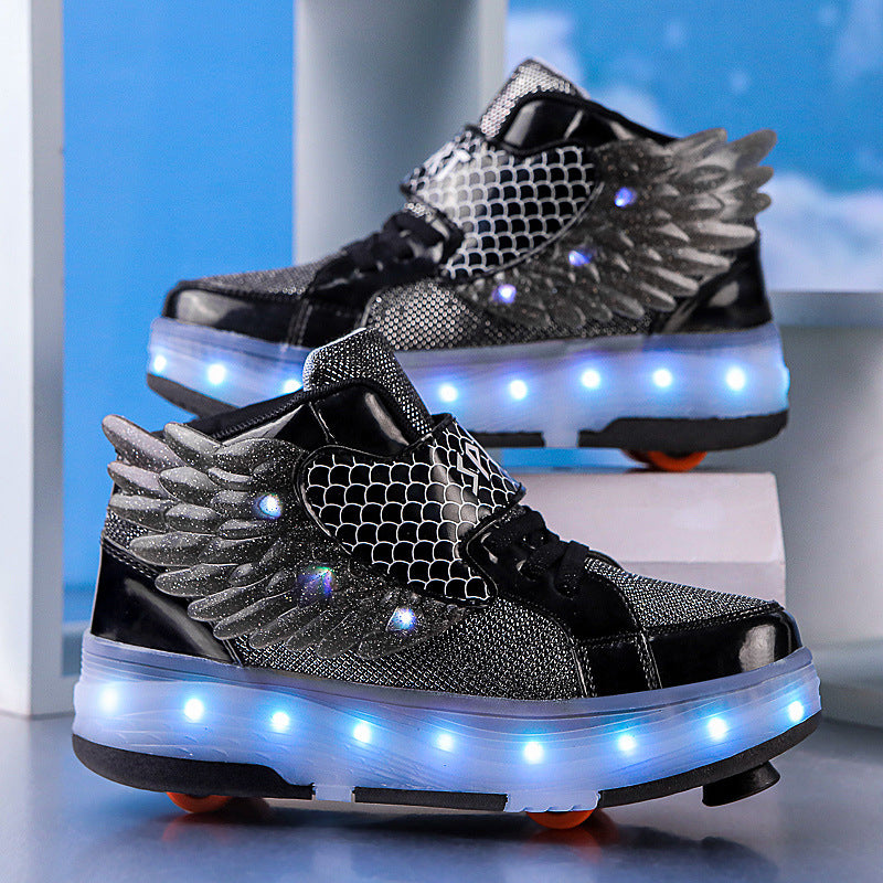 Children's Double-wheel Deformed Wings LED Luminous Rollerskate