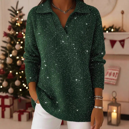 Neuer einfarbiger, langärmeliger Pullover mit Glitzereffekt
