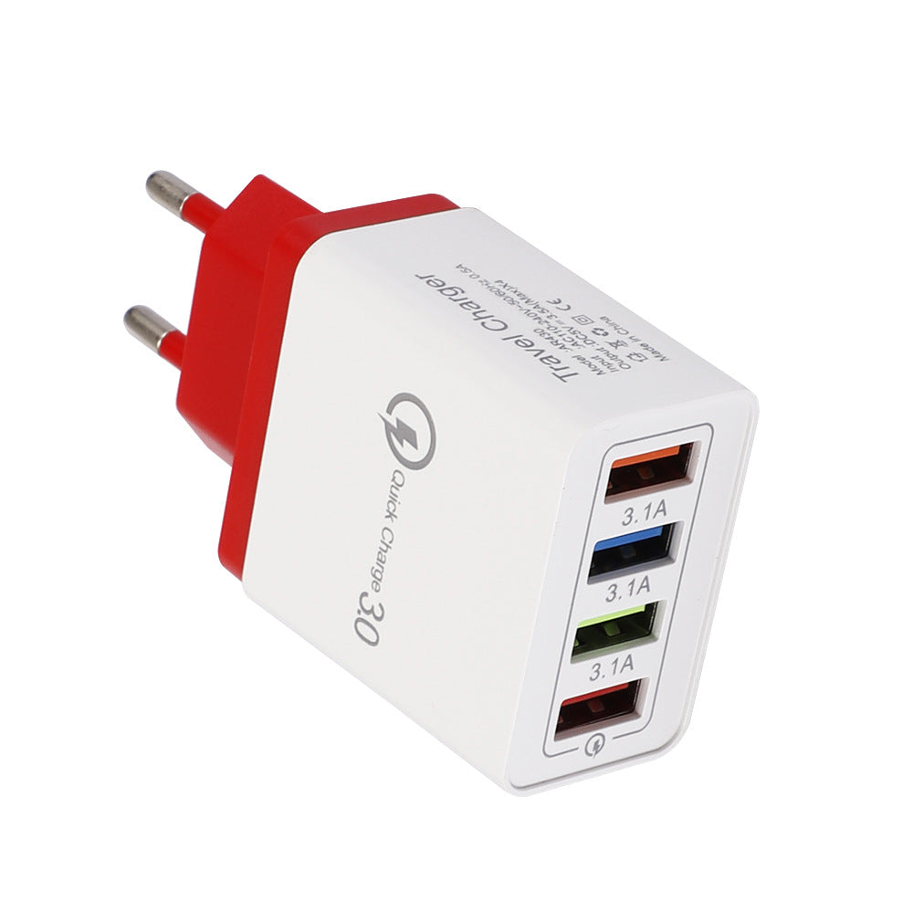 USB-Ladegerät Quick Charge 3.0 4-fach Adapter für Tablets, tragbares Wandladegerät, Schnellladegerät