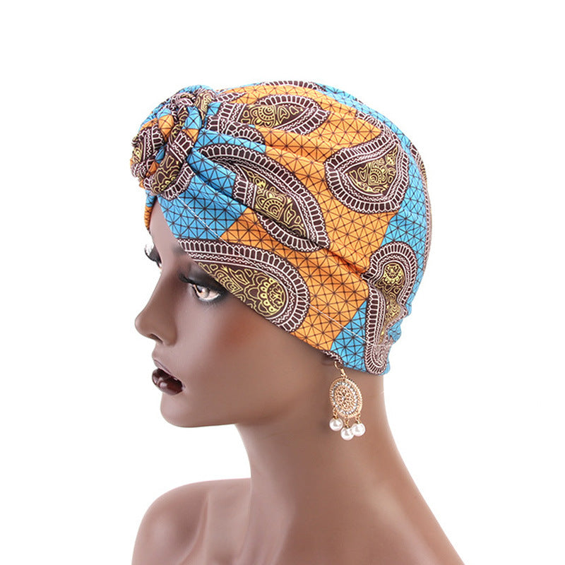 Ethnic wind swirl knotted turban hat