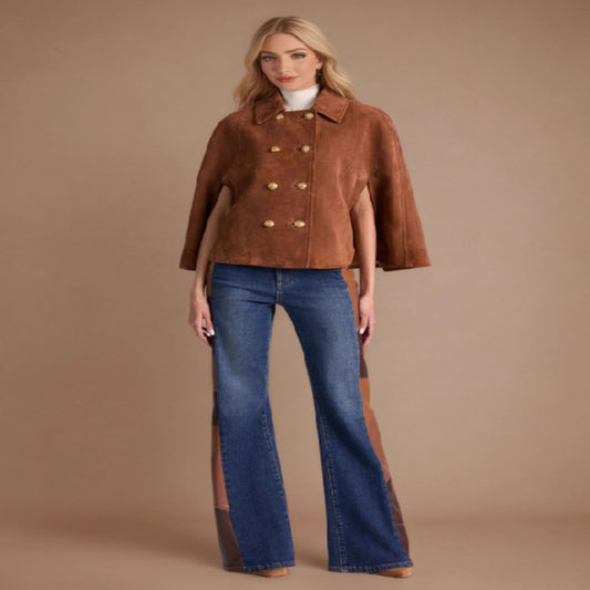 Damenmantel aus Polyester und Leder mit lockerem Schnitt