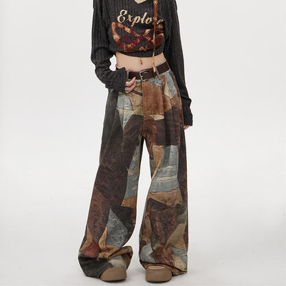 Jeans mit Retro-Print, weites Bein, für Damen und Herren, Hüfthose