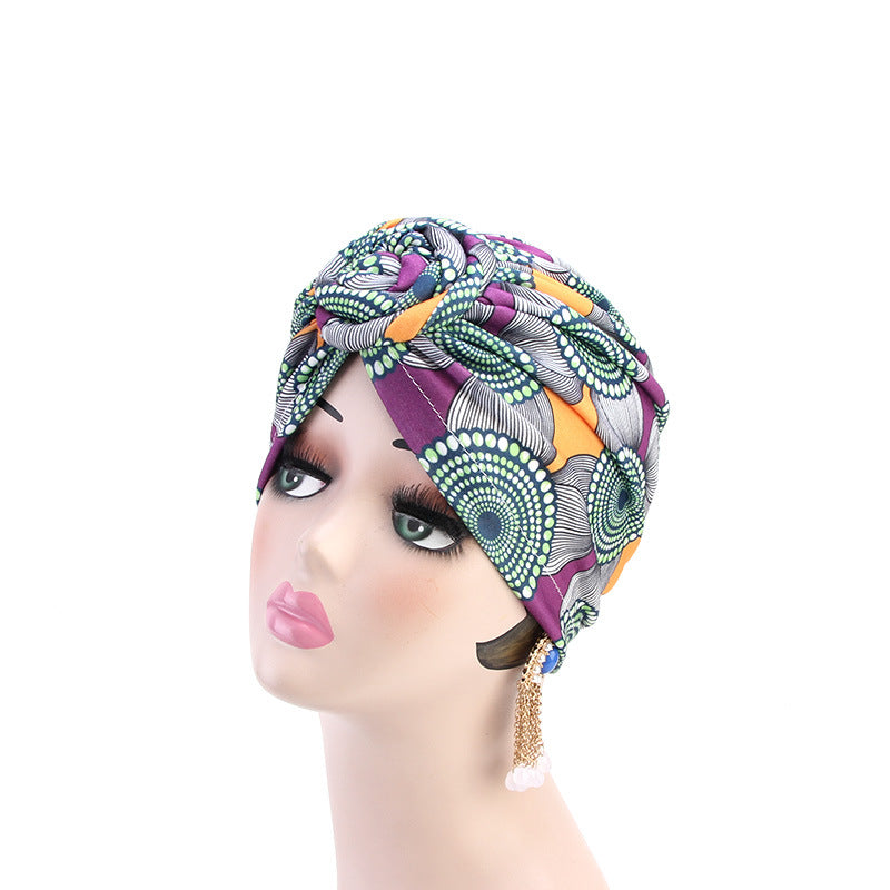 Ethnic wind swirl knotted turban hat