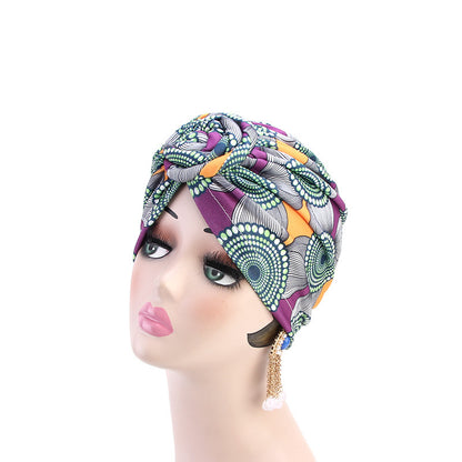 Ethnic wind swirl knotted turban hat