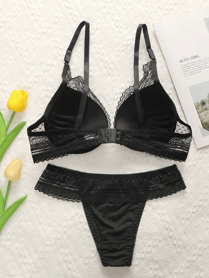 Schwarzes, sexy Push-up-Spitzen-Dessous-Set für Damen 