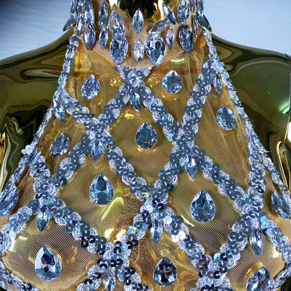 Hochwertiges, robustes, mit Strasssteinen besetztes Pailletten-Handschuh- und Paillettenkleid für Damen, ultrakurz