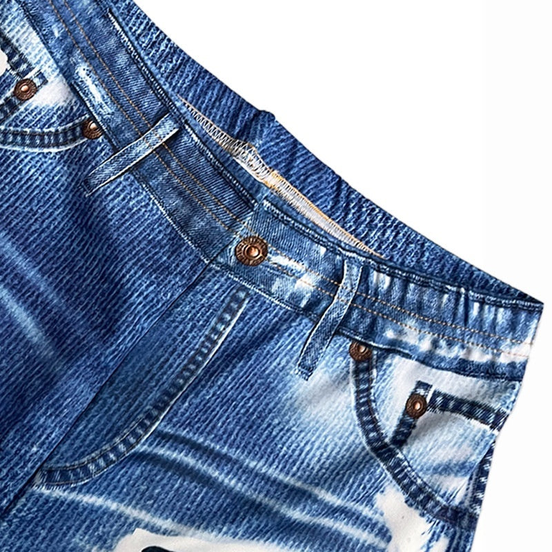 Bedruckte Dreiviertelhose im Denim-Stil mit Used-Look