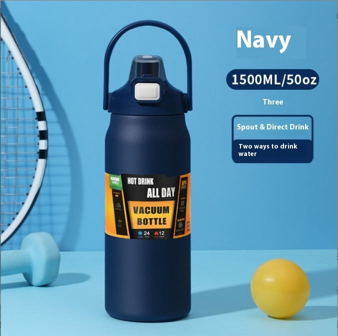 Großer, doppelwandiger Isolierbecher aus Edelstahl 304 mit Trinkhalm