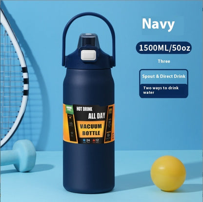 Großer, doppelwandiger Isolierbecher aus Edelstahl 304 mit Trinkhalm