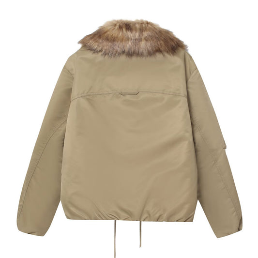 Schlichter Damenmantel aus Baumwolle mit abnehmbarem Pelzkragen