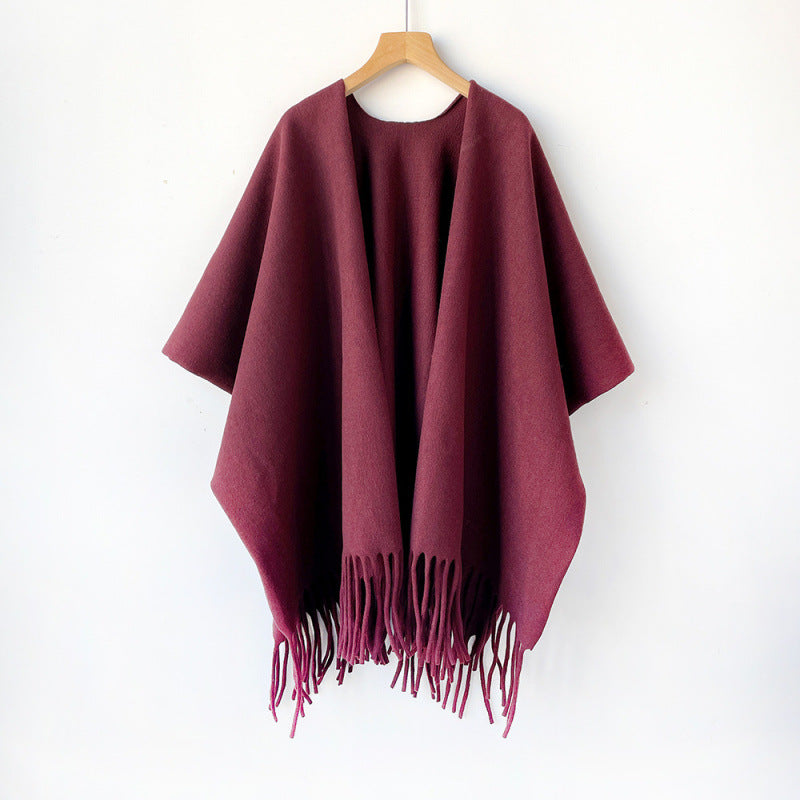 Premium Oatmeal Solid Color Cashmere-like Large Shawl Outerwear