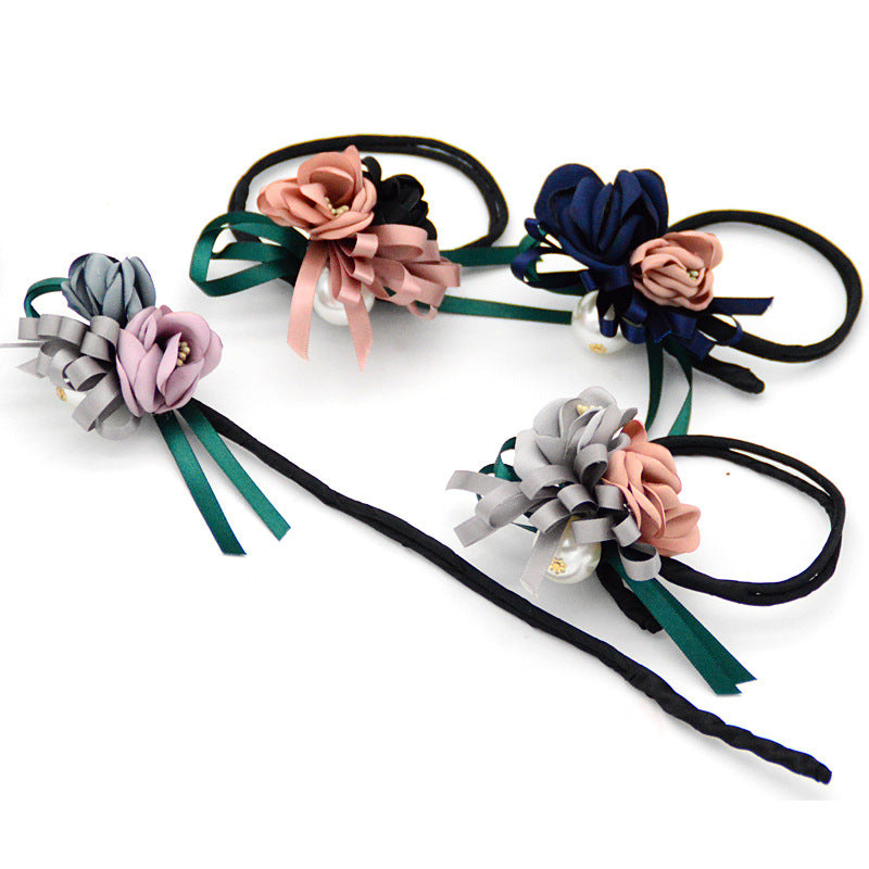 Duttfrisur, halber Dutt, Perlenblumen-Haarspange, Haargummi, koreanischer Haarschmuck, Haaraccessoires