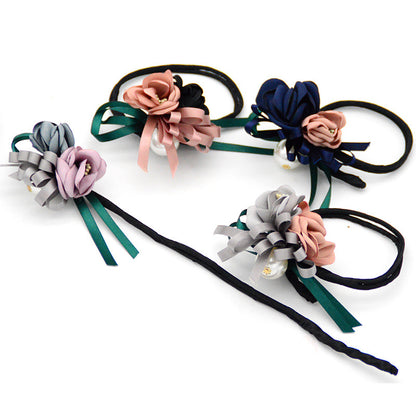 Duttfrisur, halber Dutt, Perlenblumen-Haarspange, Haargummi, koreanischer Haarschmuck, Haaraccessoires