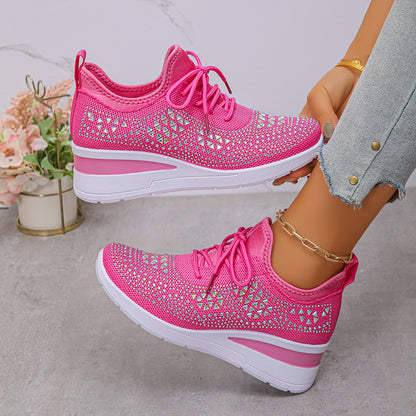 Strass-Sneaker, modische Schnür-Keilsandalen, Freizeitschuhe für Damen, Sportschuhe für den Alltag