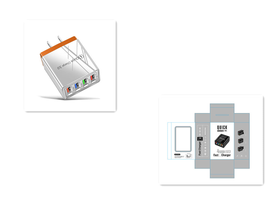 USB-Ladegerät Quick Charge 3.0 4-fach Adapter für Tablets, tragbares Wandladegerät, Schnellladegerät
