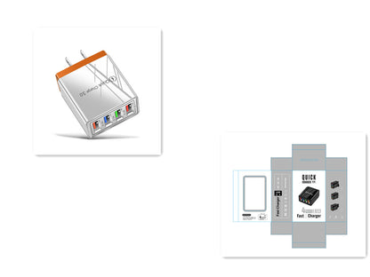 USB-Ladegerät Quick Charge 3.0 4-fach Adapter für Tablets, tragbares Wandladegerät, Schnellladegerät