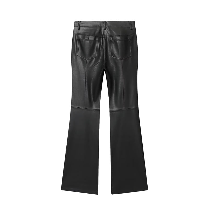 Cord-waist Micro-flared Pants For Leg-lengthening, Figure-hugging Casual Leather Pants