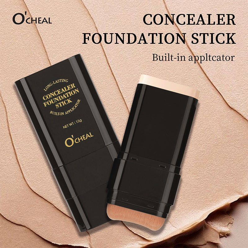 Make-up-Concealer, wischfestes Make-up, flüssige Foundation, Puderquaste, Pinsel, feste Foundation-Creme, 2-in-1-Produkt (Englische Version)
