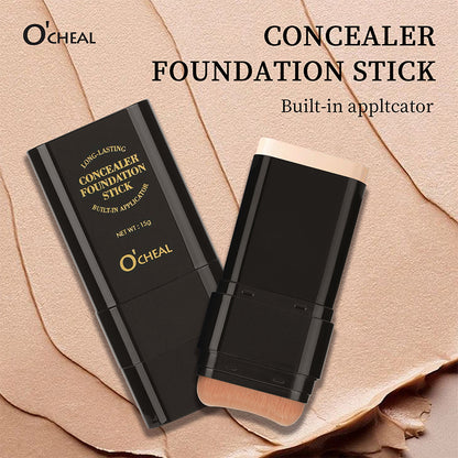 Make-up-Concealer, wischfestes Make-up, flüssige Foundation, Puderquaste, Pinsel, feste Foundation-Creme, 2-in-1-Produkt (Englische Version)