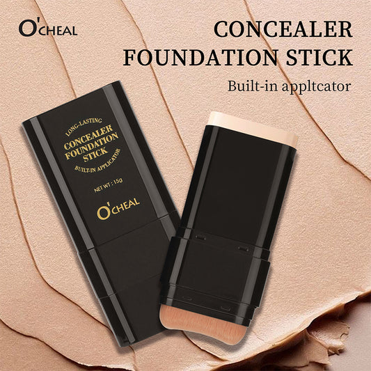 Make-up-Concealer, wischfestes Make-up, flüssige Foundation, Puderquaste, Pinsel, feste Foundation-Creme, 2-in-1-Produkt (Englische Version)
