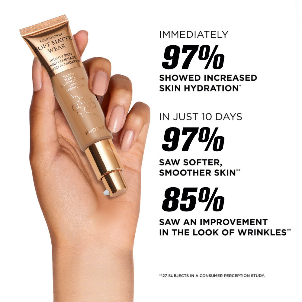 Langanhaltende Concealer-Foundation für ölige Haut, die sich nicht in Fältchen absetzt.