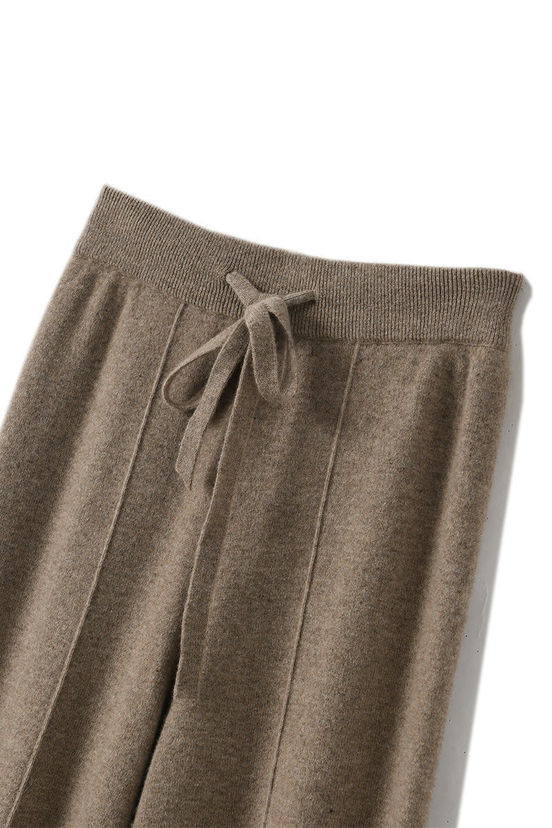 Drapierte, bodenlange Strick-Freizeithose