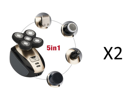 5-in-1 Multifunktions-Elektrorasierer mit 5 Klingen für Herren, wiederaufladbar, für Kopfrasur, Bart- und Nasenhaartrimmer