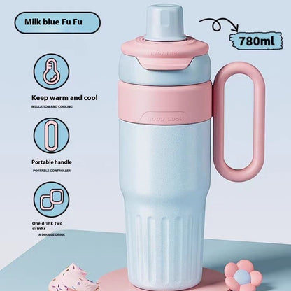 780 ml Thermobecher mit Farbverlauf, Edelstahl, doppelt, mit Deckel, Kaffeebecher, Thermoskanne mit großem Fassungsvermögen, Strohhalmbecher für Damen und Herren