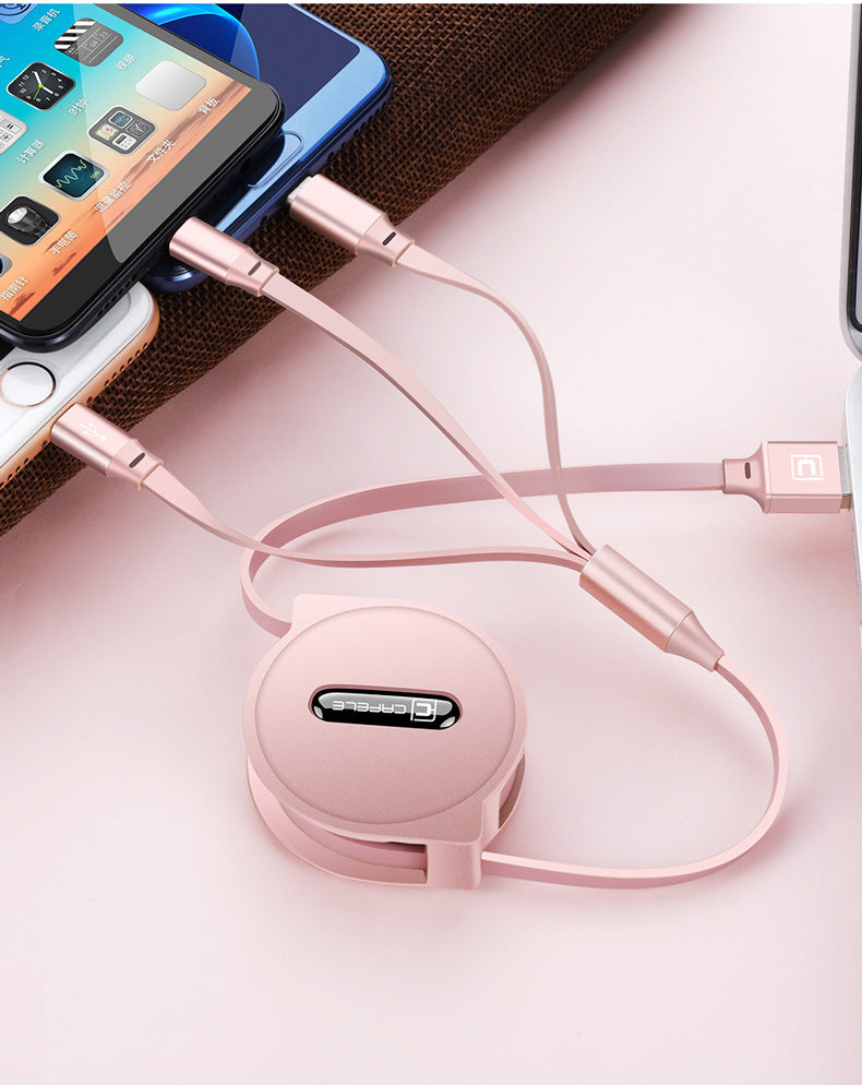 Teleskop-Ladekabel mit drei Funktionen und mehreren Ladeköpfen für Mobiltelefone