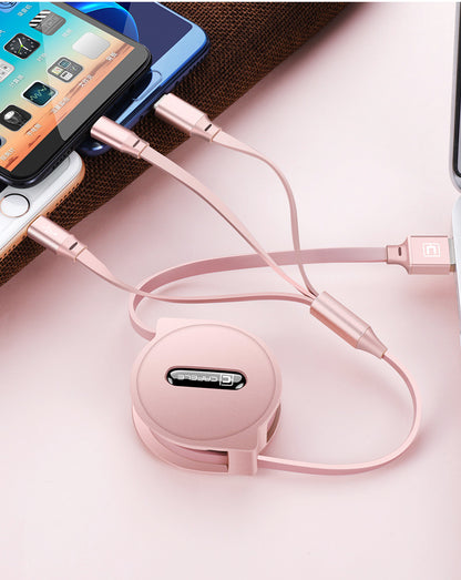 Teleskop-Ladekabel mit drei Funktionen und mehreren Ladeköpfen für Mobiltelefone