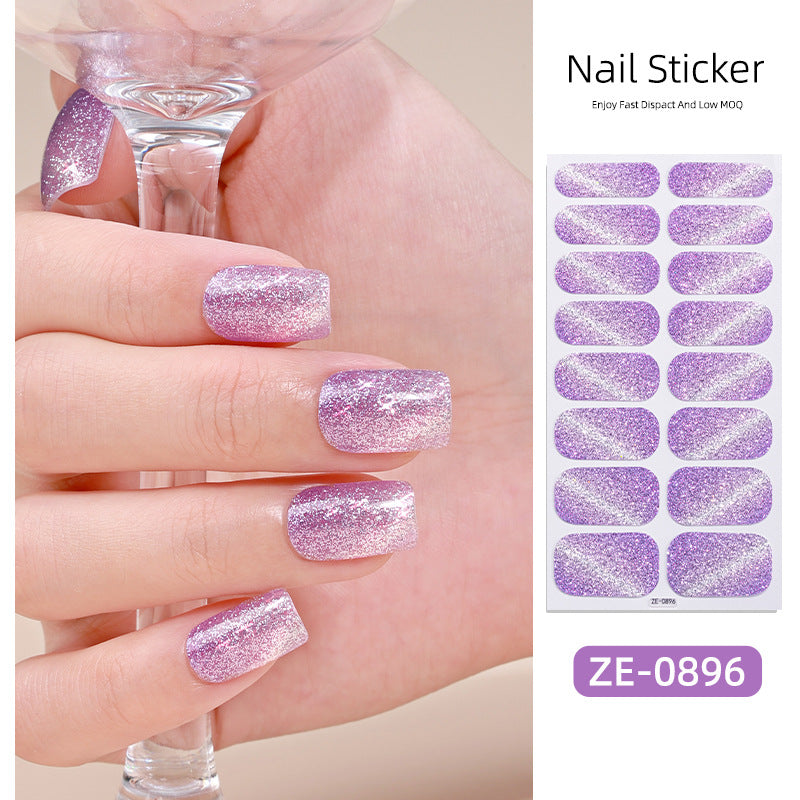 New Onion Powder Cat Eye Nail Applique 16 Finger Nail Sticker