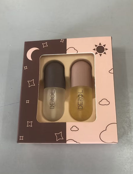 Tages- und Nacht-Lippenöl für sofortiges Volumen, klare, langanhaltende Pflege und Reparatur, reduziert feine Linien, pflegt und pflegt die Lippen.