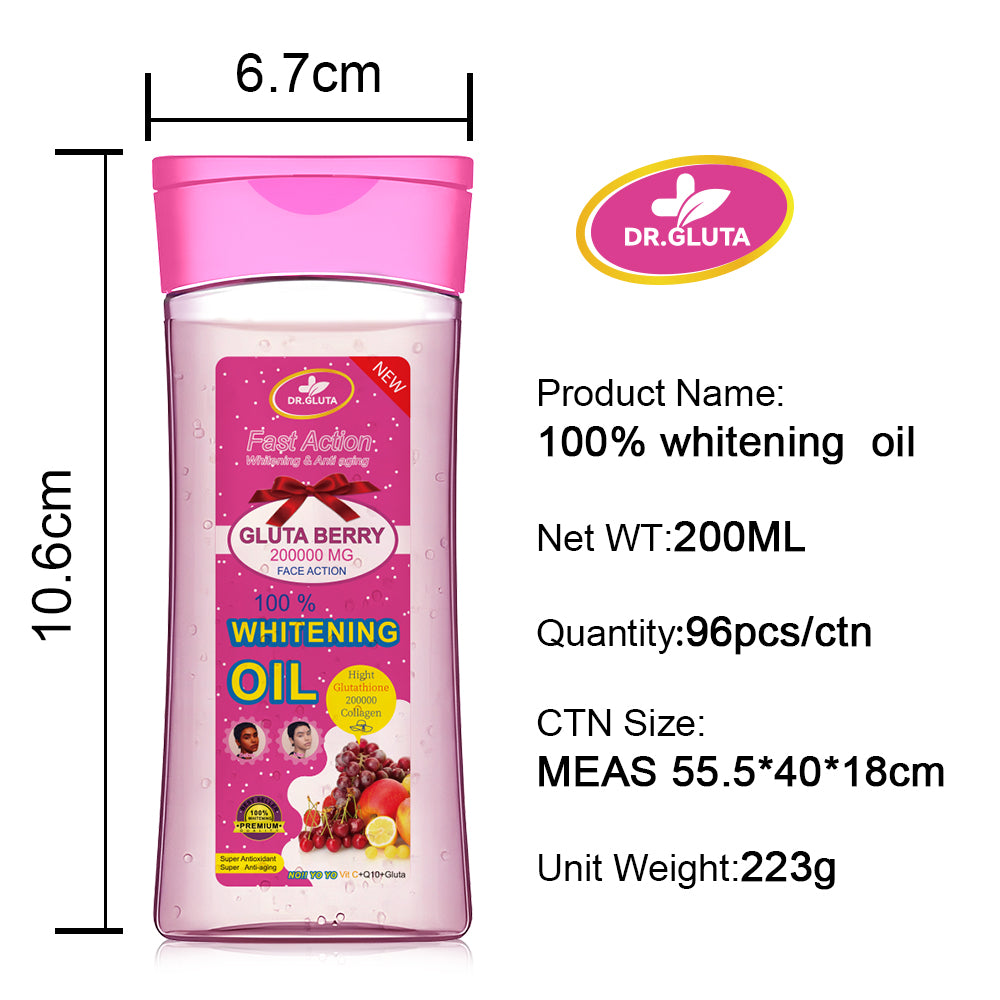 Glutathion-Aufhellungsöl, schnell wirkendes Aufhellungs- und Anti-Aging-Körperöl mit Frucht-Beeren-Kollagen, Hautpflege, 200 ml 