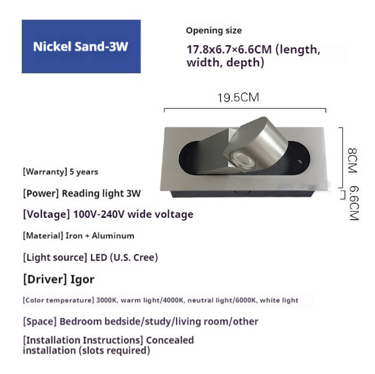 LED-Wandleuchte, schlichtes Design, Schlafzimmer-/Schlafzimmer-/Leselampe, drehbar